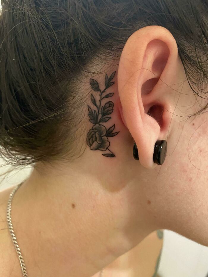 Cheeky Behind The Ear Tattoo. Tim Rix, Tradition Tattoo, Fortitude Valley, Australia