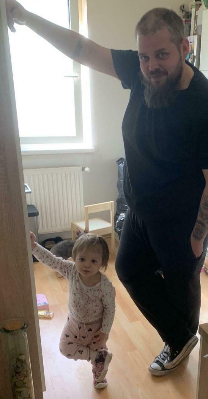I Was Standing In The Kitchen Chatting With My Wife. In Walks, Our Little Girl, Looks At Me And Thinks It's A Good Idea To Stand There Exactly Like Dad. My Heart Was Melting