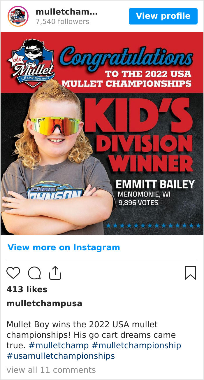 8-Year-Old Boy Is Crowned The Winner Of The 2022 US Kids' Mullet Championship And He's Well Worth It