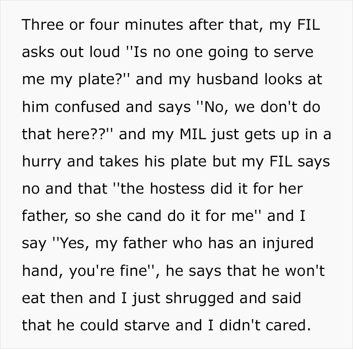 “I Said That He Could Starve”: Sexist Father-In-Law Left Family Gathering After Woman Refused To Serve Him Dinner “I Said That He Could Starve”: Sexist Father-In-Law Left Family Gathering After Woman Refused To Serve Him Dinner