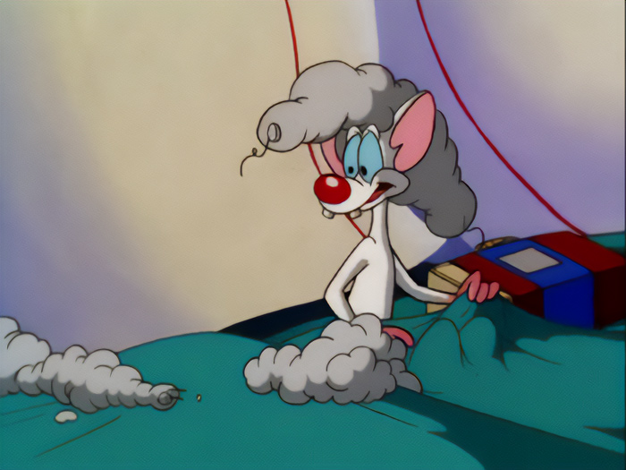 Pinky and the Brain character Pinky sitting under the blanket