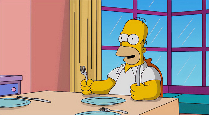 Homer Simpson is waiting for food