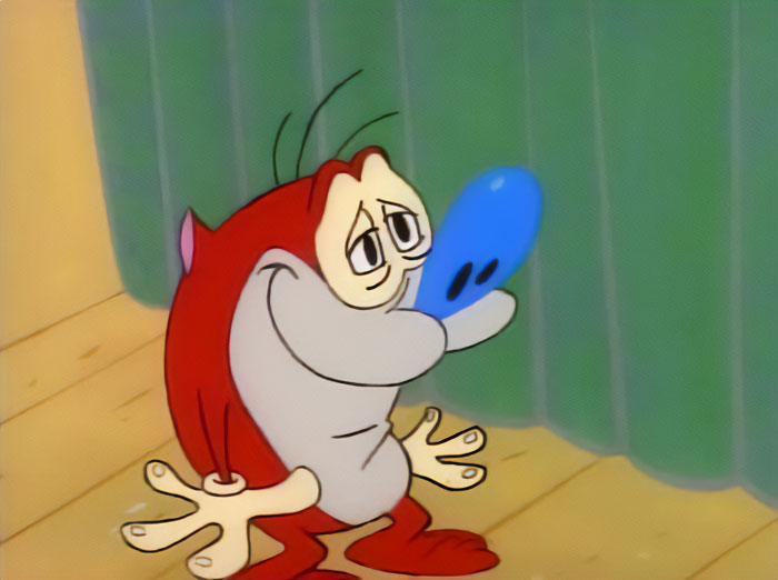 The Ren & Stimpy Show character Stimpson J. Cat is standing happy