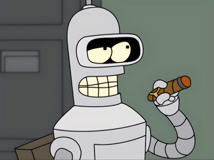 Futurama character Bender holding a cigar