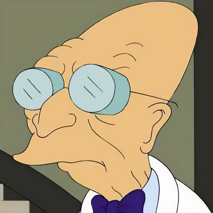 Futurama character Professor Farnsworth portrait with glasses