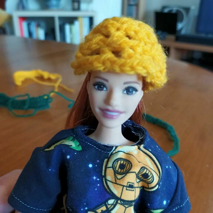 I'm Trying My Hand At Crochet This Weekend. This Was Supposed To Be A Hexagon. Never Mind, Barbie Has A New Winter Hat