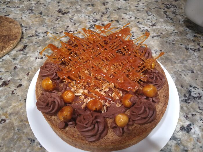 Chocolate, Hazelnut, And Caramel Cake For My Mother's Birthday