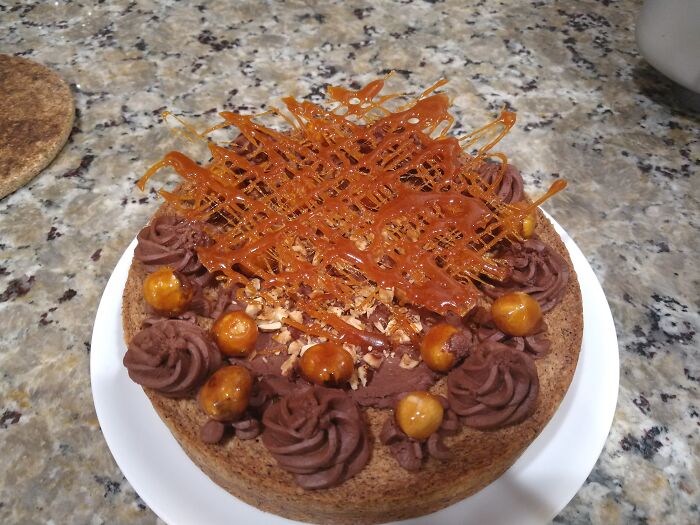 Chocolate, Hazelnut, And Caramel Cake For My Mother's Birthday