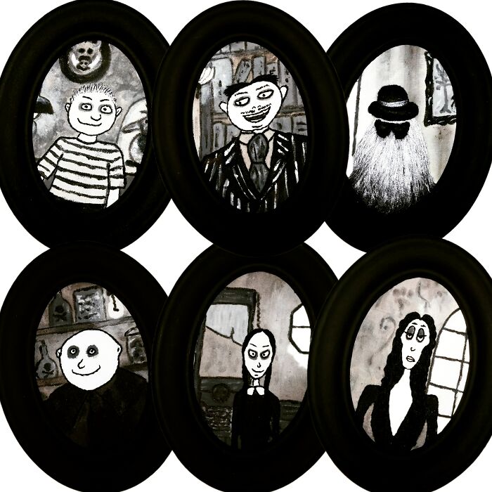 I Just Recently Finished Making These Portraits Of The Addams Family
