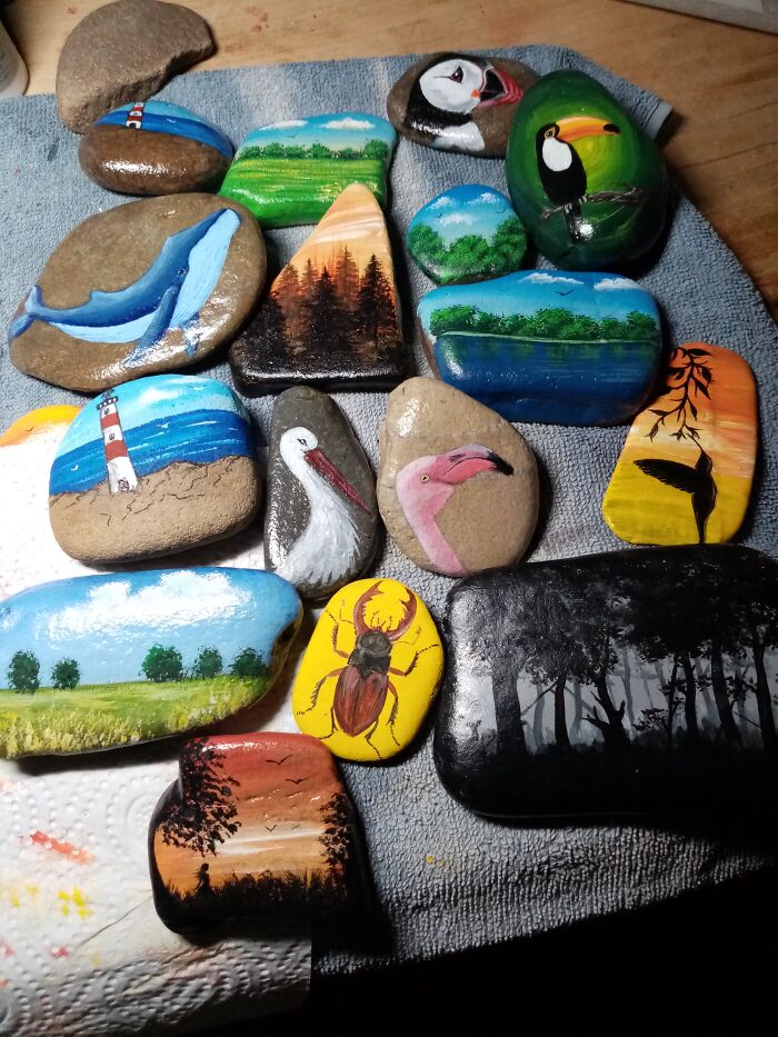 Painting Pebbles For Charity Sale.