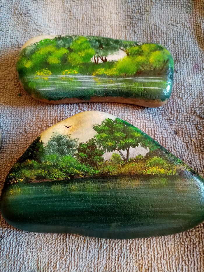 Trying To Paint A Riverside On Pebble