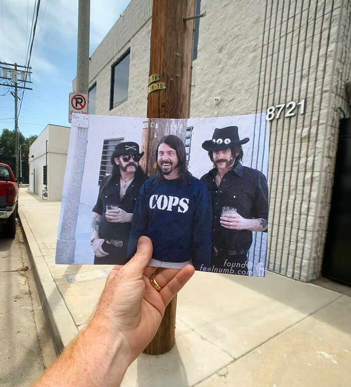 Lemmy, Dave Grohl And Wiley Hodgden Take A Break From The Filming Of Foo Fighters' 2011 Music Video For “White Limo”
