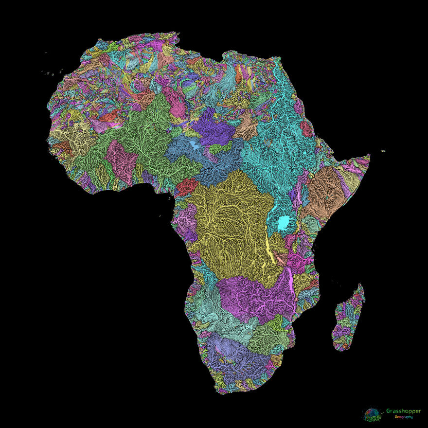 River Basin Map Of Africa In Pastel Colours