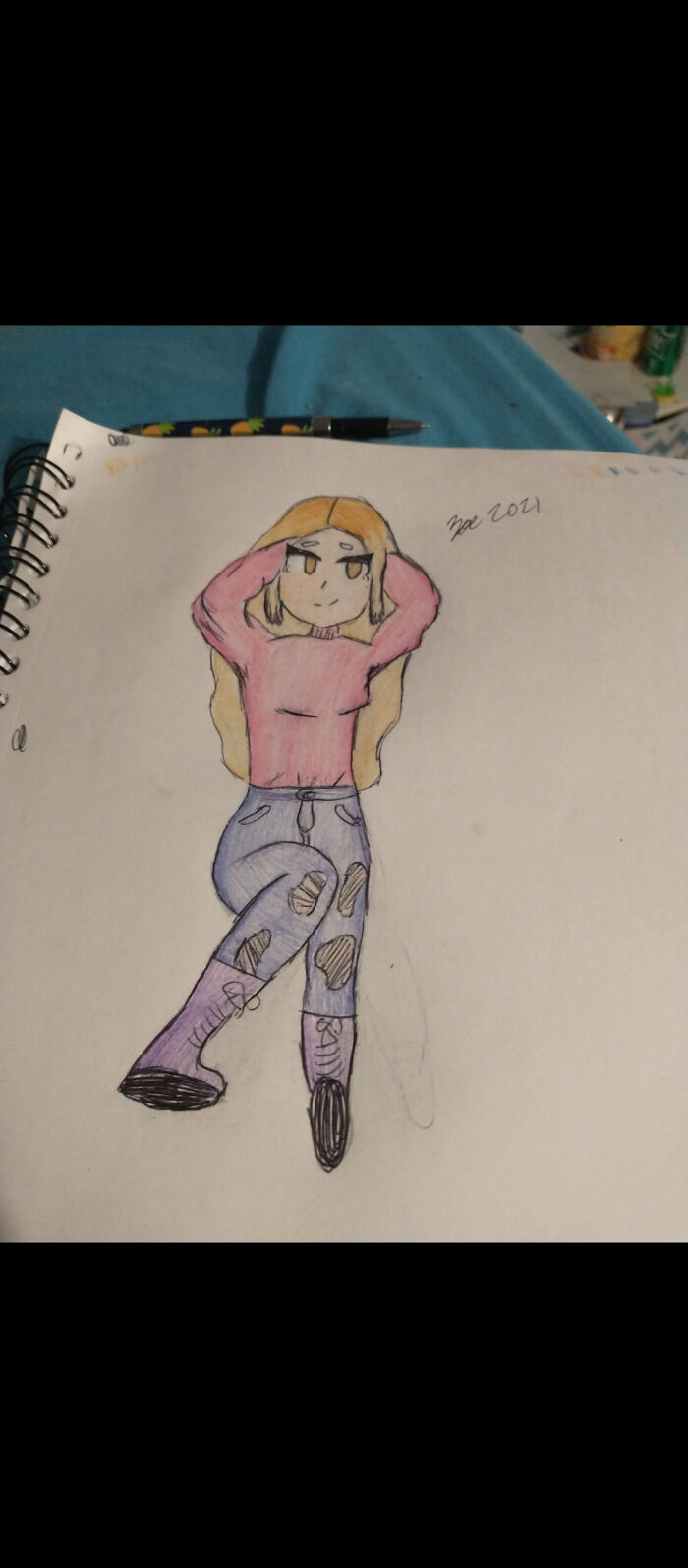 I Drew This Dec 17 2021 And I'm Really Proud Of It Still Bc Of The Posing And Coloring. Physical Copy Got Destroyed By Fanta But I Have The Photo :)