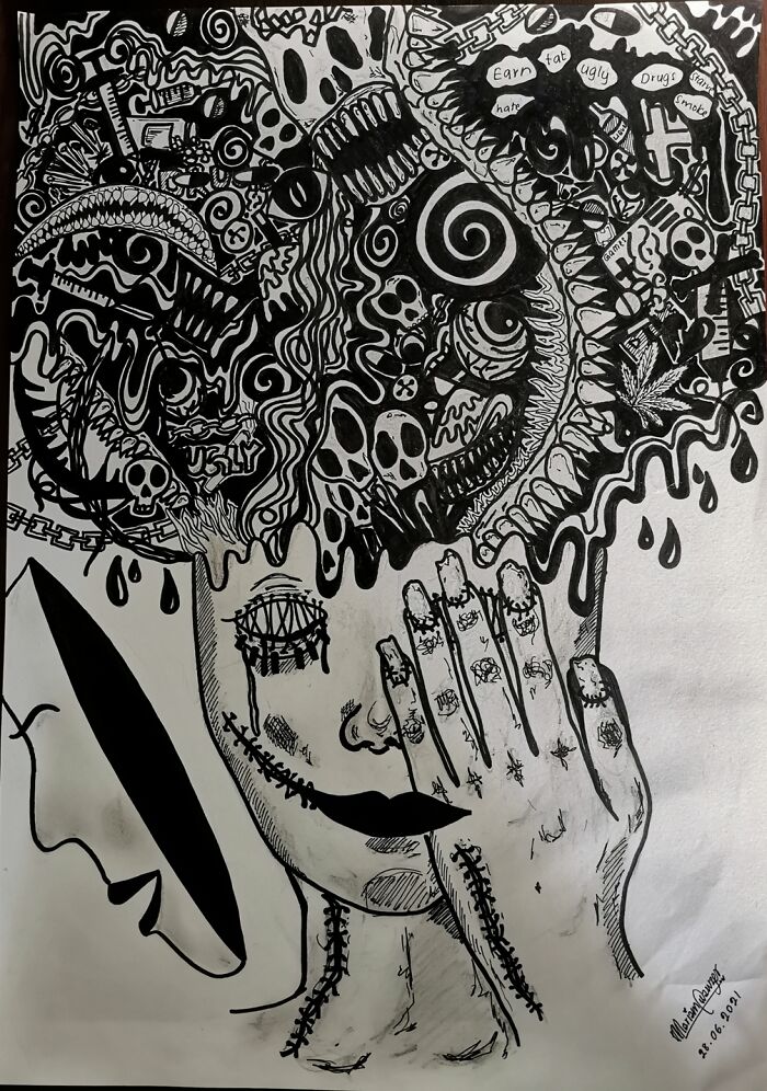 "A Chaotic Mind" Drew For A Competition Last Year And Won 1st Place 🤭