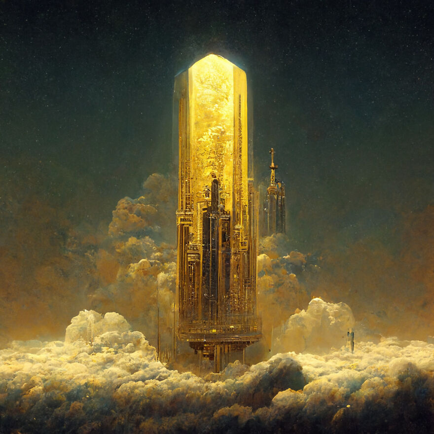 Gold Pillar In The Middle Of The Kingdom Above The Clouds
