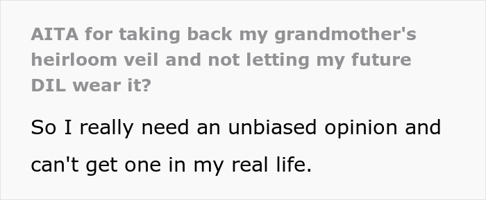 Man’s About To Marry His Sister’s Bully, Father Refuses To Give Her His Grandmother’s Heirloom Veil And Causes Family Drama