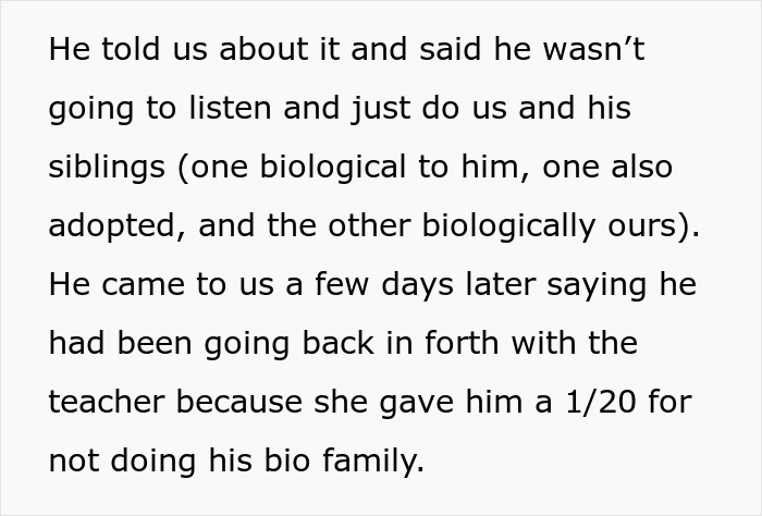 Teen Doesn’t Listen When His Teacher Asks Him To Make A Biological Family Tree When He’s Adopted And Gets The Lowest Grade