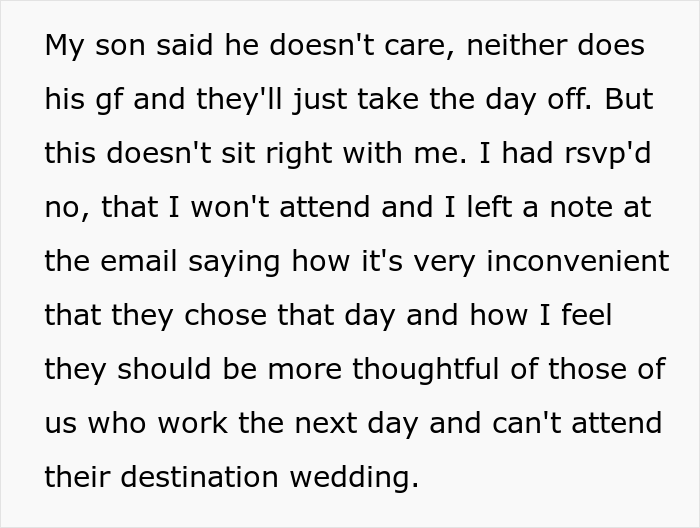 Relative Upset Their Niece Planned A Destination Wedding On A Sunday Night, Tells Her Off, And The Internet's Having None Of It Relative Upset Their Niece Planned A Destination Wedding On A Sunday Night, Tells Her Off, And The Internet's Having None Of It