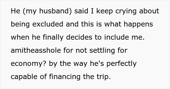 Husband Books 1st Class Tickets For Himself And His Friend For A Trip While Wife Only Gets Economy, Drama Ensues When Wife Decides Not To Go Husband Books 1st Class Tickets For Himself And His Friend For A Trip While Wife Only Gets Economy, Drama Ensues When Wife Decides Not To Go