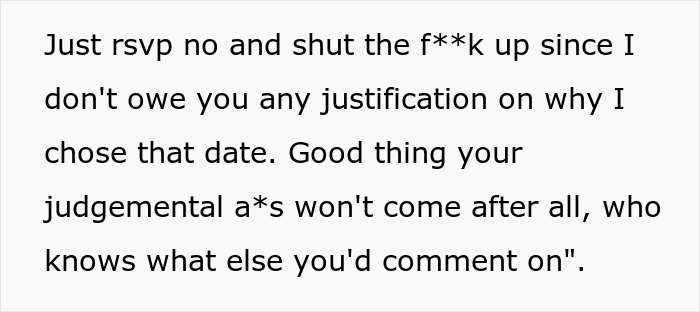 Relative Upset Their Niece Planned A Destination Wedding On A Sunday Night, Tells Her Off, And The Internet's Having None Of It Relative Upset Their Niece Planned A Destination Wedding On A Sunday Night, Tells Her Off, And The Internet's Having None Of It