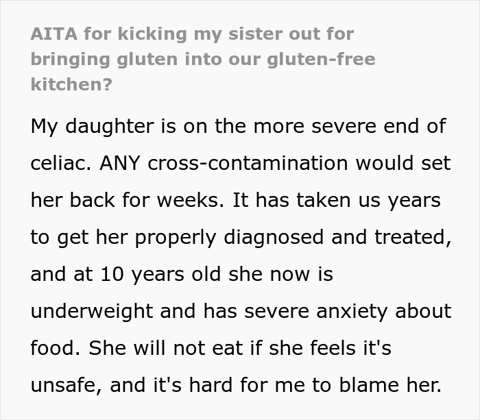 Man Praised For Kicking Sister Out After She Repeatedly Violated “No Gluten” Rule And Harmed His Child Man Praised For Kicking Sister Out After She Repeatedly Violated “No Gluten” Rule And Harmed His Child