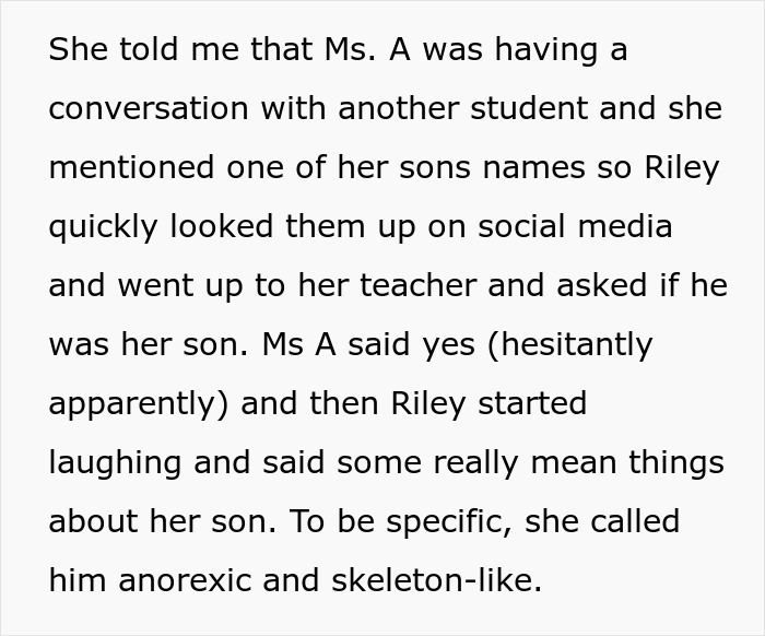 Mom Can’t Understand Why Her Daughter Would Call Her Teacher’s Son “Anorexic And Skeleton-Like”, Won’t Buy Her Concert Tickets