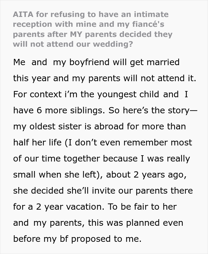 La mariée est en colère contre les parents qui ont choisi de partir en vacances au lieu d'assister à son mariage, Internet l'appelle pour ne pas parler