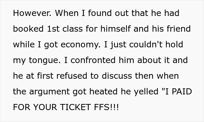 Husband Books 1st Class Tickets For Himself And His Friend For A Trip While Wife Only Gets Economy, Drama Ensues When Wife Decides Not To Go Husband Books 1st Class Tickets For Himself And His Friend For A Trip While Wife Only Gets Economy, Drama Ensues When Wife Decides Not To Go