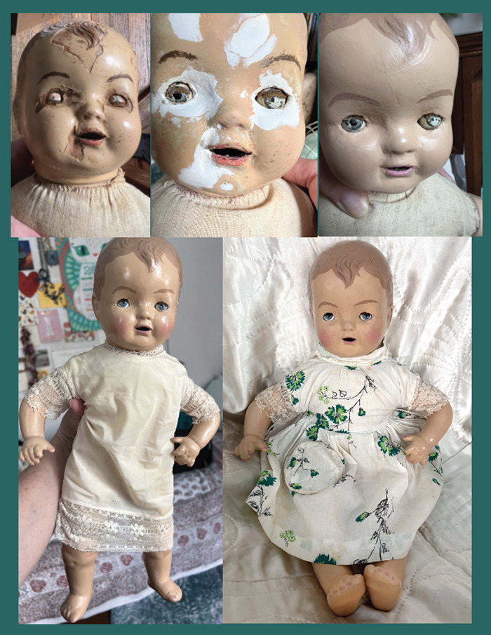Mother's Babydoll. She Was So Scary Looking, So I Researched How To Refurbish Her And Now She Is Her Lovable Old Self (Around 90 Years Old)