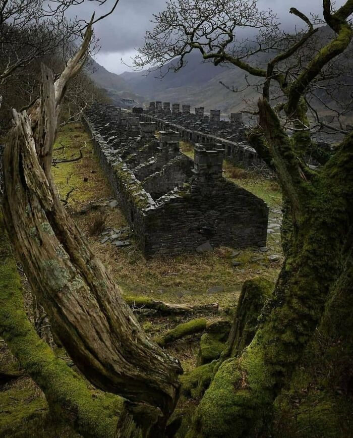 Beautiful Abandoned Miners' Cottages In A Disused Slate Quarry In Snowdonia, North Wales