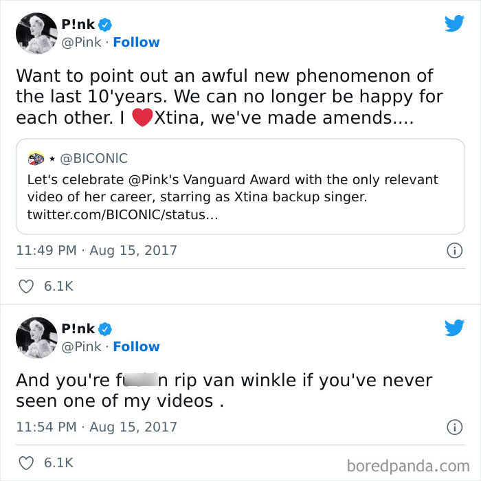 Pink Tweeted This After A Troll Said Her Only Relevant Music Video Was With Christina Aguilera