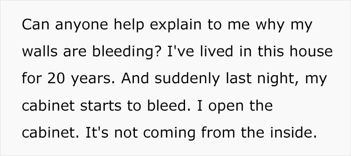 Woman Records Her Efforts To Find Out What Is The Cause Of Her Bathroom Cabinet “Bleeding”, Asks The Internet For Help Woman Records Her Efforts To Find Out What Is The Cause Of Her Bathroom Cabinet “Bleeding”, Asks The Internet For Help