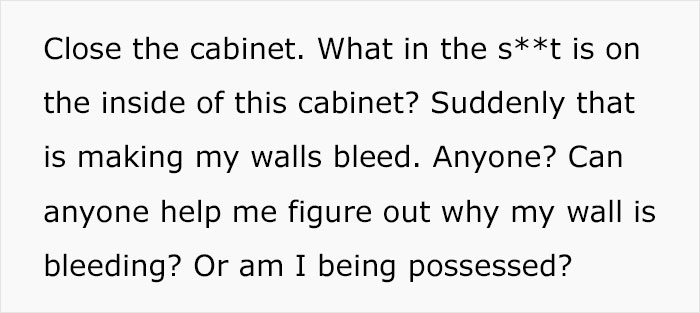 Woman Records Her Efforts To Find Out What Is The Cause Of Her Bathroom Cabinet “Bleeding”, Asks The Internet For Help Woman Records Her Efforts To Find Out What Is The Cause Of Her Bathroom Cabinet “Bleeding”, Asks The Internet For Help