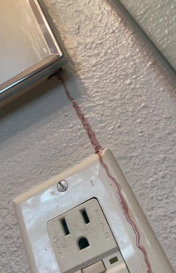 Woman Records Her Efforts To Find Out What Is The Cause Of Her Bathroom Cabinet “Bleeding”, Asks The Internet For Help