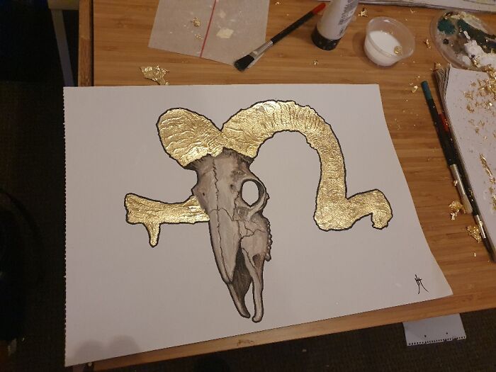 First Painting In A While, Acrylic Paint With Gold Leaf On Ridges Made With Lots Of Acrylic!