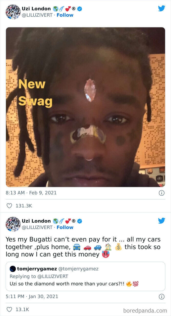 Rapper Lil Uzi Had Implanted A Pink Diamond On His Forehead. The Diamond Said To Be Worth More Than All His Cars And Home Combined