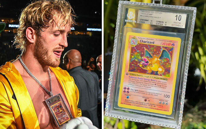 Logan Paul's Rare, One Of Three In The World Pokemon Card Charizard. He Claims This Card Is His "$1,000,000 Good Luck Charm"