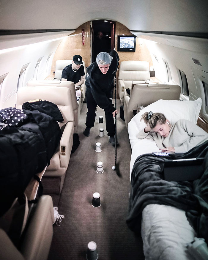 Justin Bieber Playing Hockey On A Private Jet