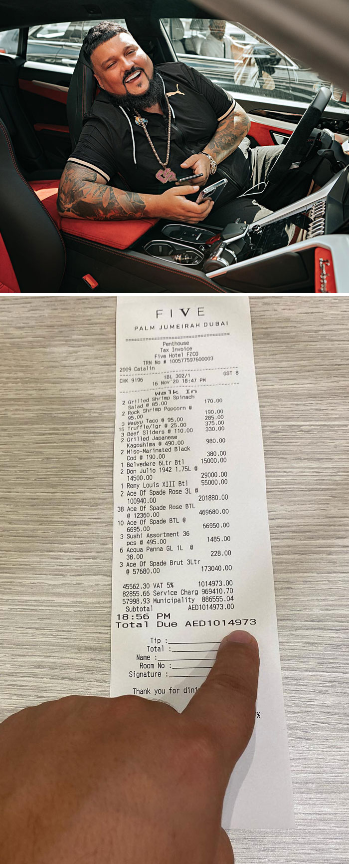 Radio DJ Charlie Sloth Spent 1 Million AED At A Dubai Bar And Shared A Copy Of His Lavish Bill On Instagram
