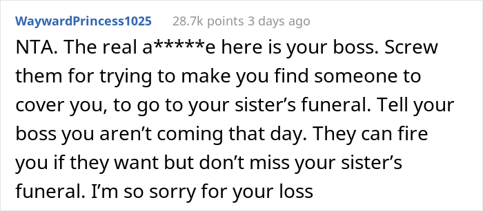 Woman's Sister Dies Unexpectedly, She Asks For A Day Off Work, But Coworker Says No Because Of Her Religious Beliefs