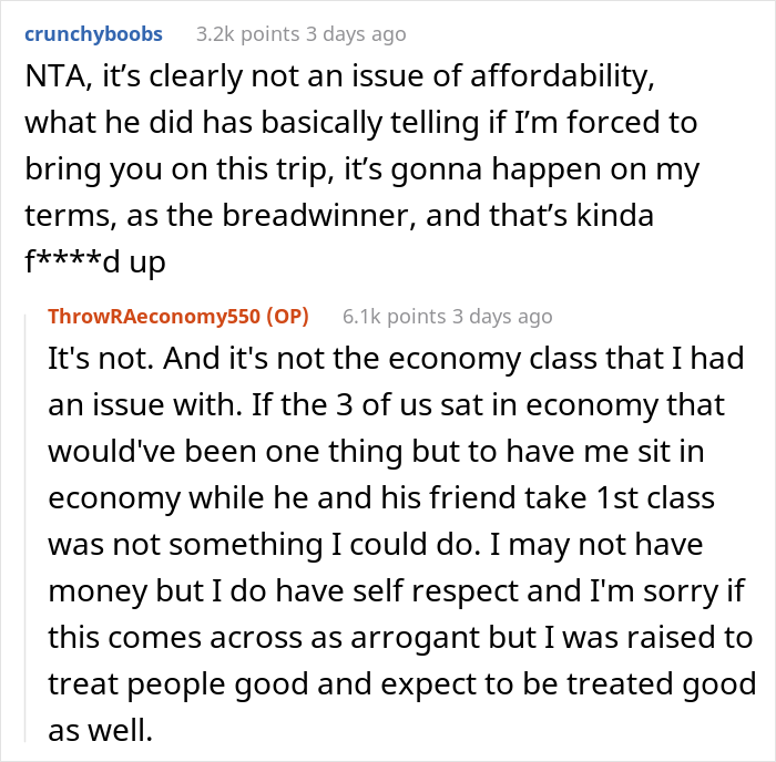 Husband Books 1st Class Tickets For Himself And His Friend For A Trip While Wife Only Gets Economy, Drama Ensues When Wife Decides Not To Go Husband Books 1st Class Tickets For Himself And His Friend For A Trip While Wife Only Gets Economy, Drama Ensues When Wife Decides Not To Go