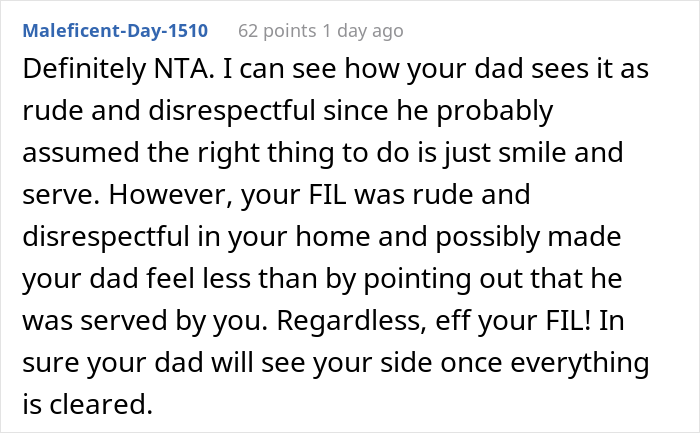 “I Said That He Could Starve”: Sexist Father-In-Law Left Family Gathering After Woman Refused To Serve Him Dinner “I Said That He Could Starve”: Sexist Father-In-Law Left Family Gathering After Woman Refused To Serve Him Dinner