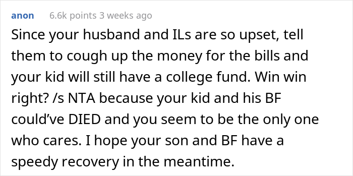 “AITA For Screaming At My Husband And Forcing My Son To Pay For His Boyfriend’s Medical Bills Out Of His College Fund?”