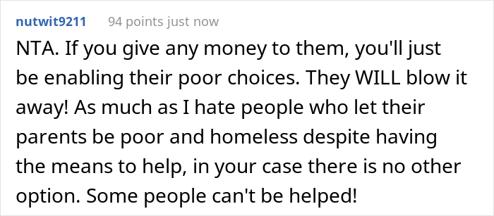 Daughter Is Upset Her Parents Only Listen To Her When They Need Money, So She Doesn't Give Them Any Despite Them Being Homeless Daughter Is Upset Her Parents Only Listen To Her When They Need Money, So She Doesn't Give Them Any Despite Them Being Homeless