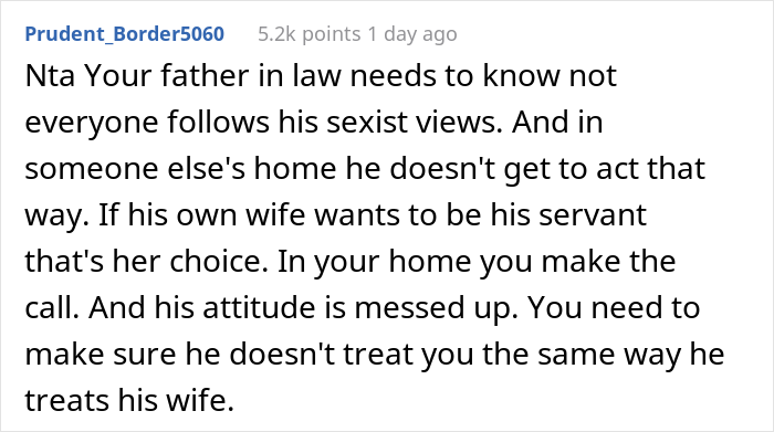 “I Said That He Could Starve”: Sexist Father-In-Law Left Family Gathering After Woman Refused To Serve Him Dinner “I Said That He Could Starve”: Sexist Father-In-Law Left Family Gathering After Woman Refused To Serve Him Dinner