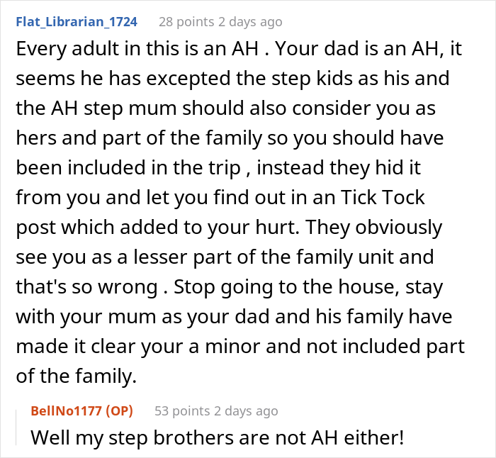 16 Y.O. Daughter Disappointed With Her Father As He Did Not Invite Her On His New Family's Paris Vacation, Gets Called A Jerk 16 Y.O. Daughter Disappointed With Her Father As He Did Not Invite Her On His New Family's Paris Vacation, Gets Called A Jerk