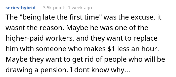 Longtime Worker Gets Fired For Being Late For The First Time Ever, So His Colleagues Let The Boss Know They're Not Disposable Longtime Worker Gets Fired For Being Late For The First Time Ever, So His Colleagues Let The Boss Know They're Not Disposable
