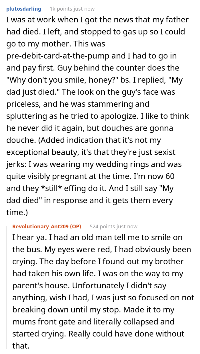 Woman Shares How She Had To Lie To A Stranger About Her Parents Recently Dying To Teach Him Not To Require Smiles From Women Woman Shares How She Had To Lie To A Stranger About Her Parents Recently Dying To Teach Him Not To Require Smiles From Women