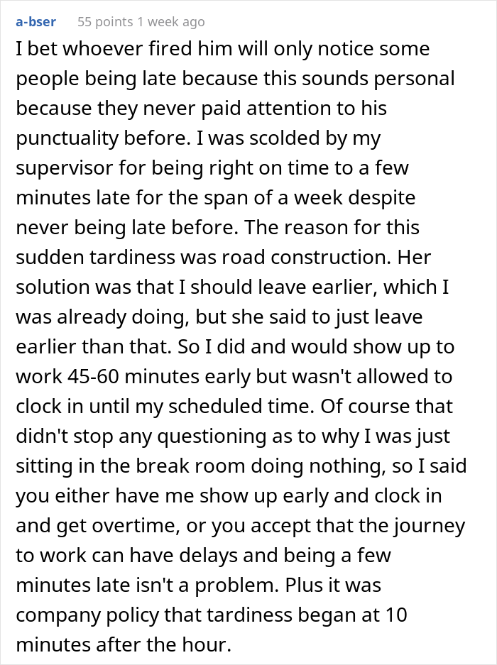 Longtime Worker Gets Fired For Being Late For The First Time Ever, So His Colleagues Let The Boss Know They're Not Disposable